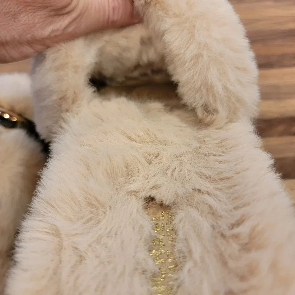 Michael Kors Scarlett Chain Cozy Faux Fur Slippers in camel multi color